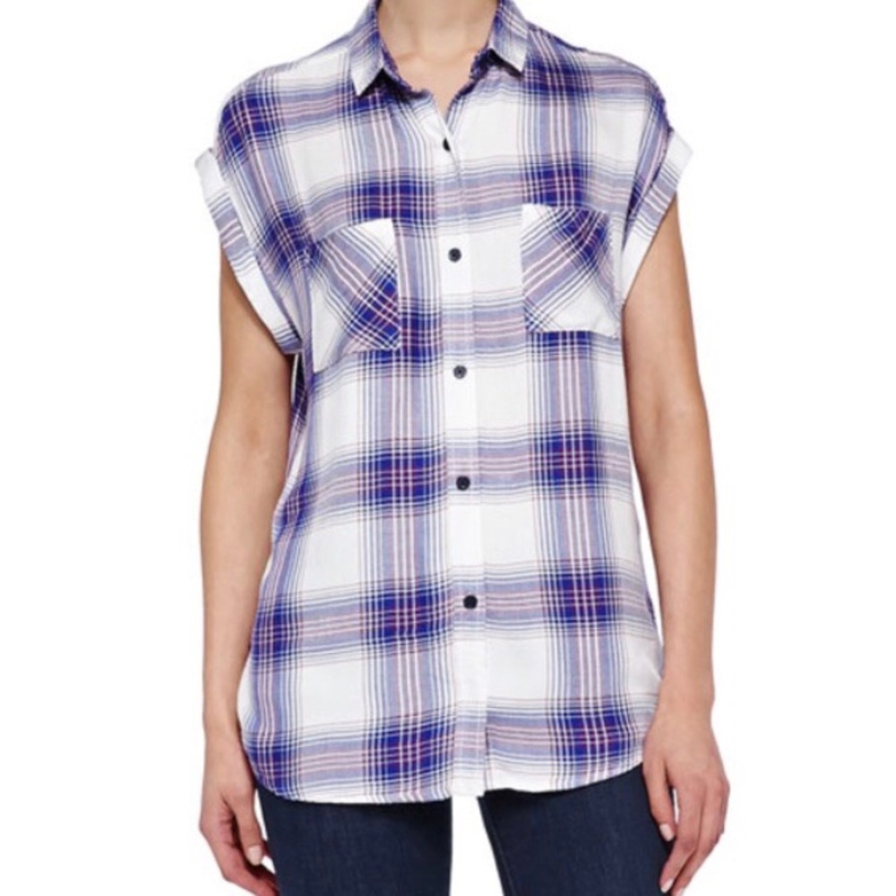 Rails Short Cap Sleeve Plaid Button Up Medium